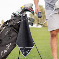 Magnetic Golf Towel with Ball Pocket - Black
