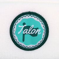 White Knit Beanie w/ Green &Teal Circle Logo