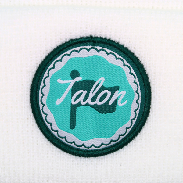 White Knit Beanie w/ Green &Teal Circle Logo