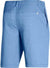 Blue shorts with a brand logo on the back pocket against a white background
