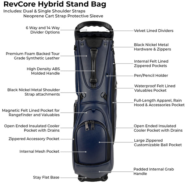 RevCore Lux Golf Hybrid Stand Bag | 6 Way &14 Way Dividers