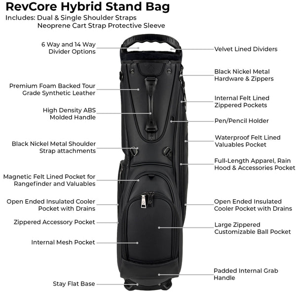 RevCore Lux Golf Hybrid Stand Bag | 6 Way &14 Way Dividers