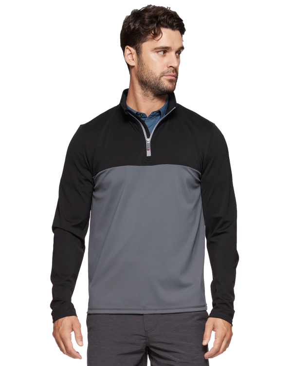 Flag and Anthem Madeflex Journey Stretch Colorblocked Black and Grey ¼ Zip
