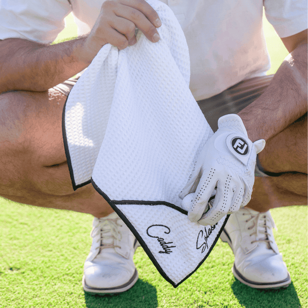 Magnetic Golf Towel with Ball Pocket - White