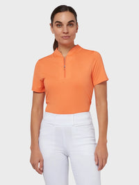 Womens Tonal Texture Heather Polo Top