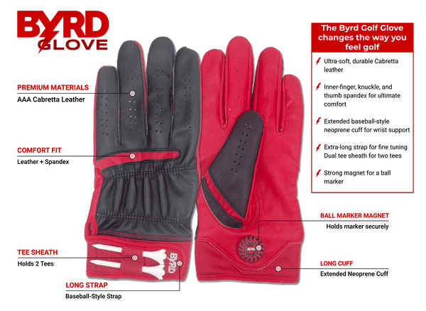 THE BYRD GOLF GLOVE - Black/Red